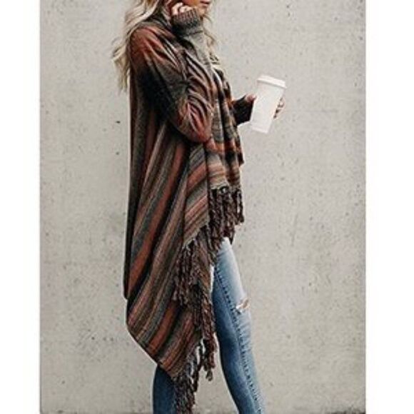 NEW Slash Neck Fringed Sweater Cardigan - Picture 3 of 8